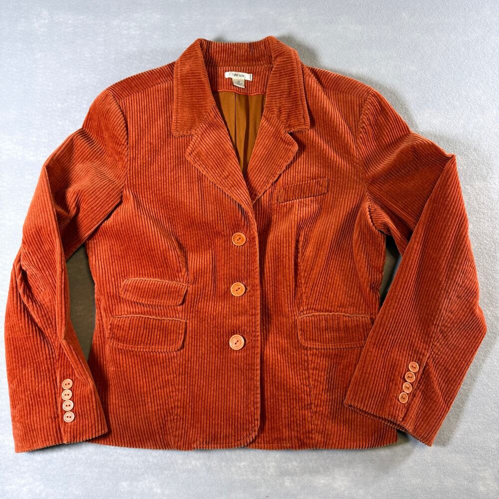 Vtg Tyler Böe Womens orange corduroy blazer - short fall Halloween size 12